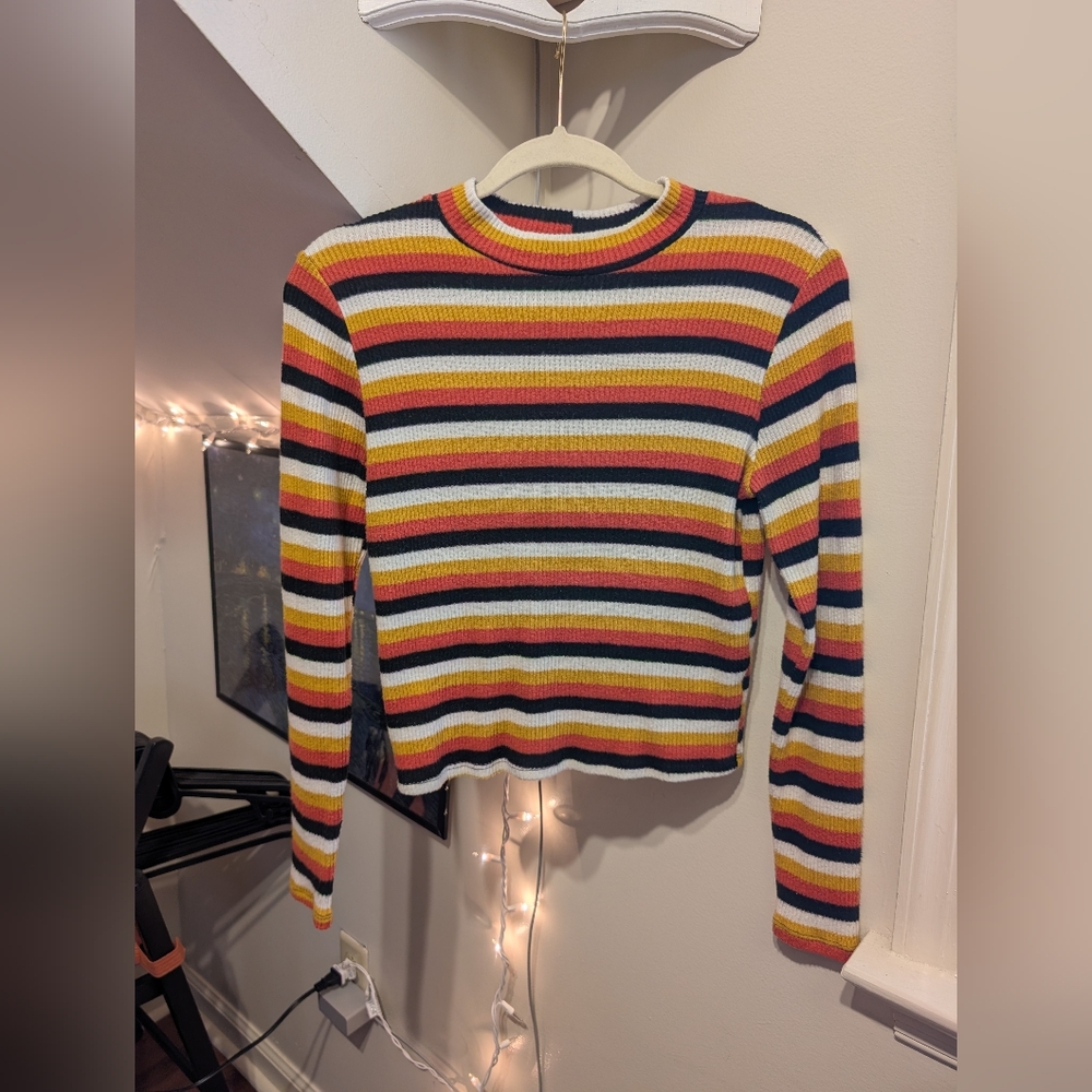 Caution To The Wind Colorful Striped Long Sleeve Knit Sweater